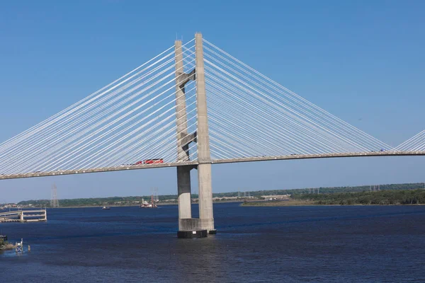 Dames Point Bridge against the clear blue skies in Jacksonville Florida