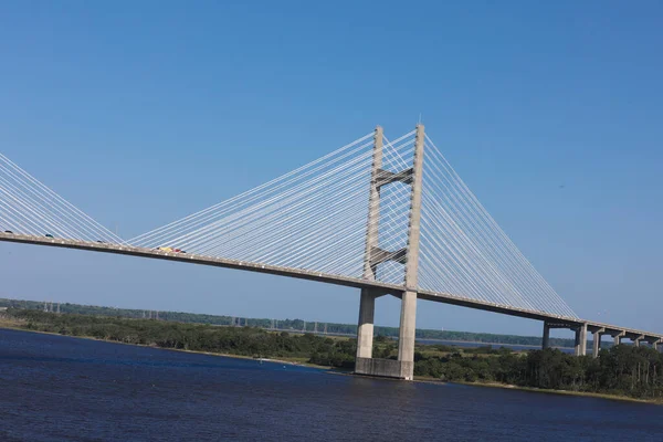 Dames Point Bridge against the clear blue skies in Jacksonville Florida