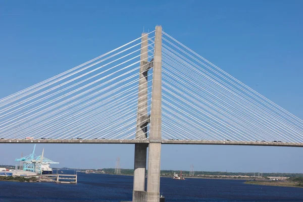 Dames Point Bridge against the clear blue skies in Jacksonville Florida