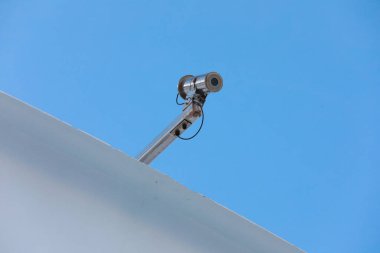 security camera on cruise ship against blue background