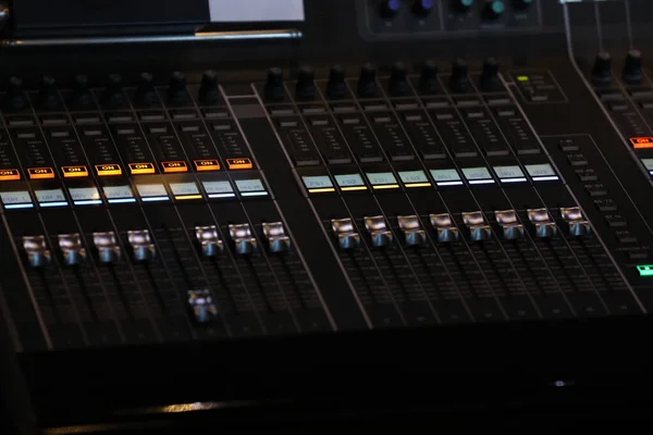 Pannello Controllo Mixer Audio Audio Professionale Con Pulsanti Cursori — Foto Stock