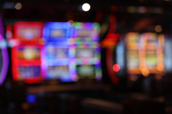 Blurred image of slots machines at the Casino games