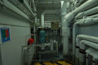 Pipework in ship's engine room