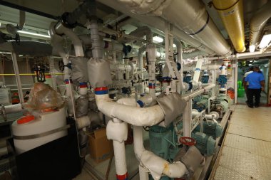 Pipework in ship's engine room