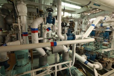 Pipework in ship's engine room