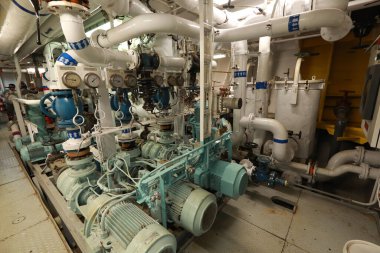 Pipework in ship's engine room