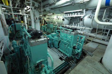 Pipework in ship's engine room