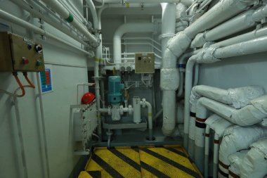 Pipework in ship's engine room