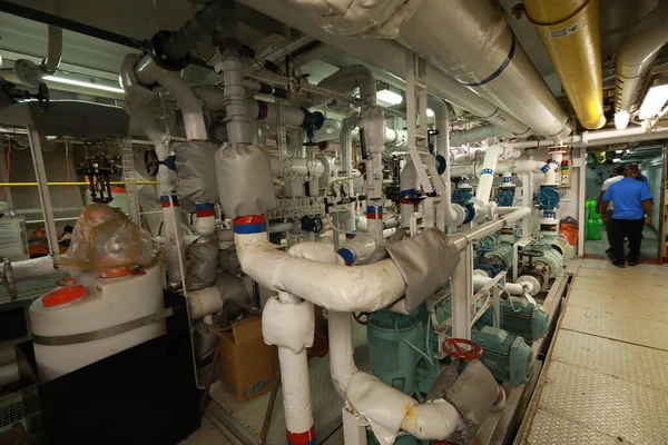 Pipework in ship's engine room