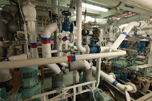 Pipework in ship's engine room