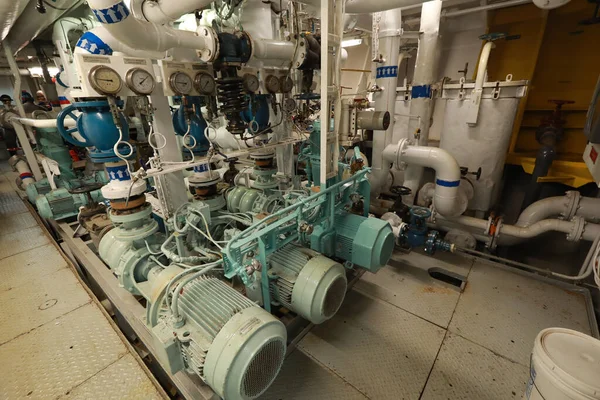 Pipework in ship's engine room