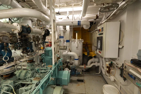 Pipework in ship's engine room