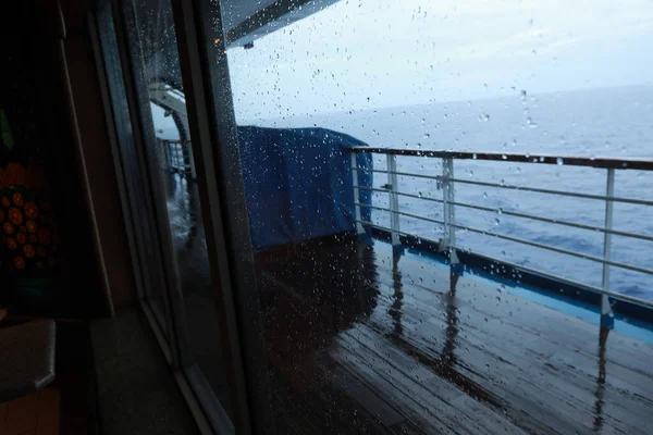 Cruise Ship Open Deck Rescue Lifeboats Life Buoy Window Raindrops — Stok fotoğraf