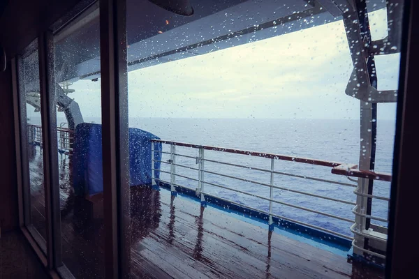 Cruise Ship Open Deck Rescue Lifeboats Life Buoy Window Raindrops — Fotografia de Stock