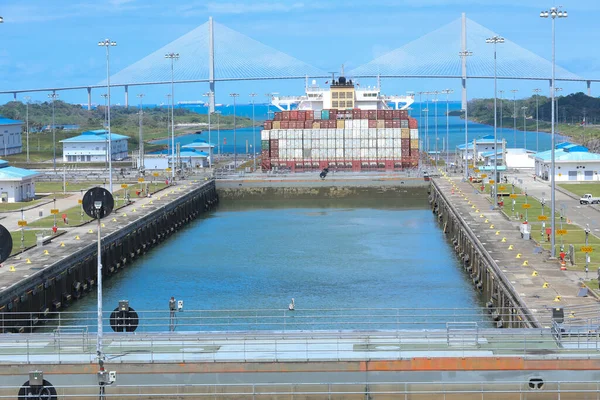 Container Ship Miraflores Locks Panama Canal Panama City Panama — Fotografia de Stock