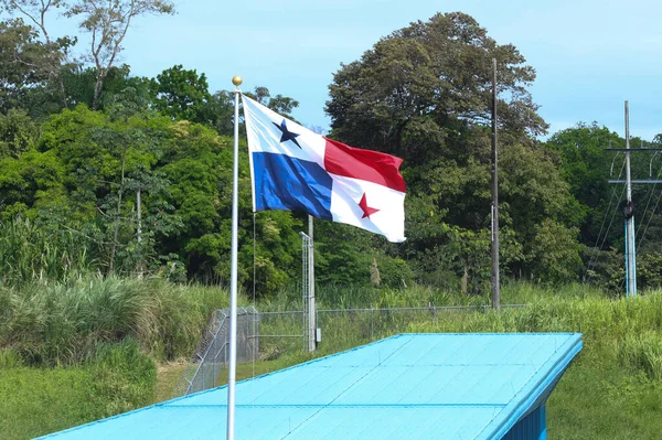 Flaga Panamska Kanał Panamski — Zdjęcie stockowe