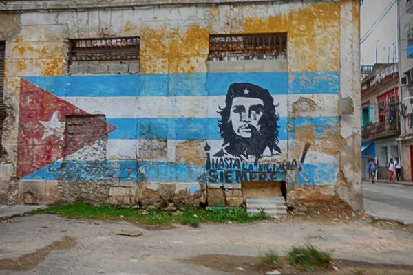 Wandbild Der Kubanischen Flagge Und Che Guevara Alt Havanna Kuba — Stockfoto