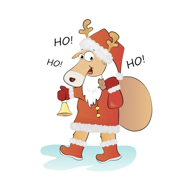 白色背景矢量图上的圣诞老人套装中有趣的驯鹿 — 图库矢量图片