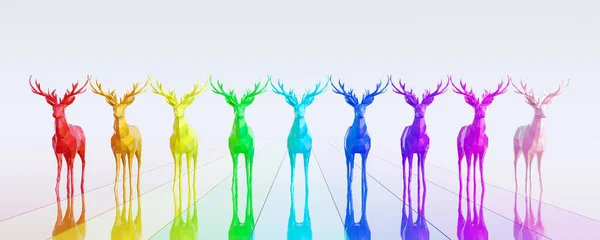 Rainbow Renas Coloridas Linha Fundo Branco Renderizar Ilustração — Fotografia de Stock