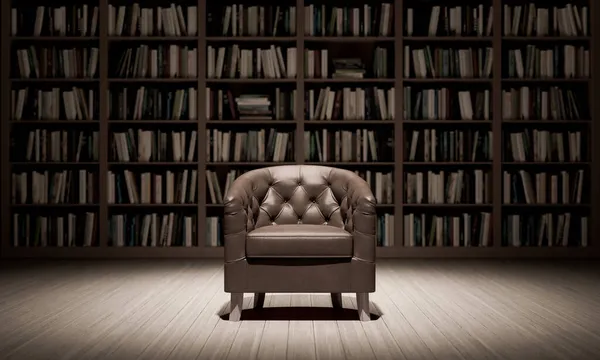 Leather Armchair Library Old Books Render Illustration — Stock Photo, Image