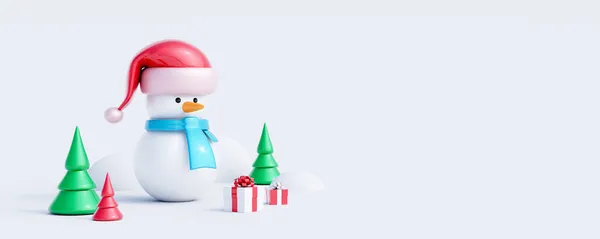 雪人在白色背景上可爱的3D角色 圣诞快乐和新年快乐概念3D渲染3D插图 — 图库照片
