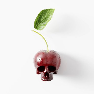 Genetik olarak değiştirilmiş kiraz. Beyaz arka planda sağlıksız zehirli meyve kavramı 3D görüntüleme