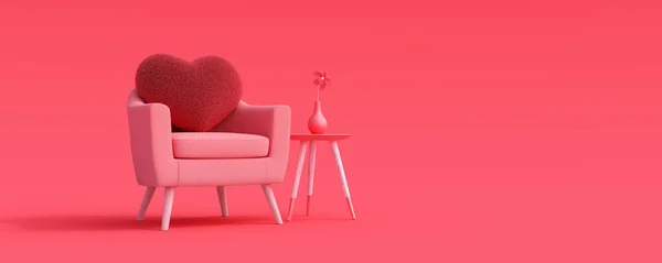 Red Heart Pink Armchair Mock Minimal Interior Design Concept Copy — Stock Fotó