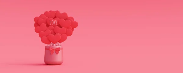 美しい花束の棒に心 コピースペースでバレンタインデーの背景3Dレンダリング3Dイラスト — ストック写真