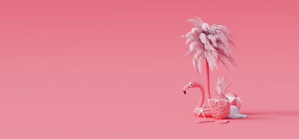 Nyári Utazási Koncepció Rózsaszín Háttér Render Illusztráció — Stock Fotó
