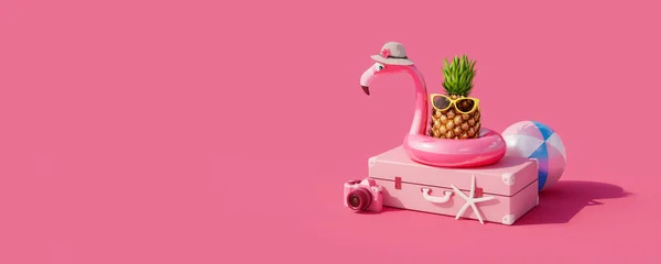 Summer Vacation Concept Pink Background Render Illustration — Stock Photo, Image