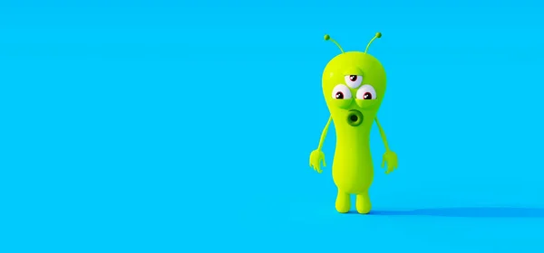 Funny Alien Синем Фоне Трехмерной Иллюстрацией — стоковое фото