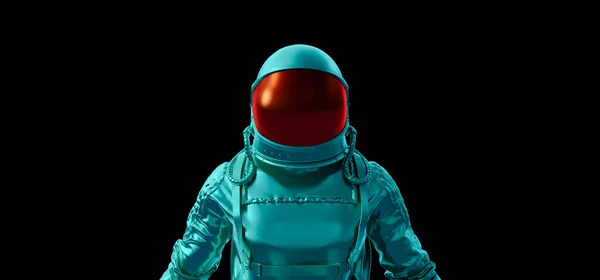 反光宇航员在黑色背景3D渲染3D插图 — 图库照片
