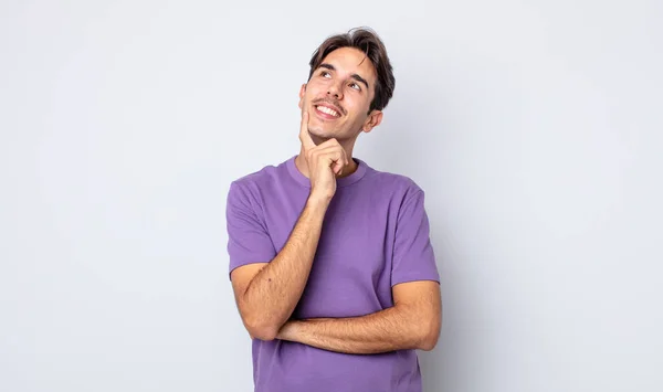 Young Handsome Hispanic Man Smiling Happily Daydreaming Doubting Looking Side — Stock Photo, Image