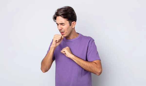 Young Handsome Hispanic Man Feeling Ill Sore Throat Flu Symptoms — Stock Photo, Image