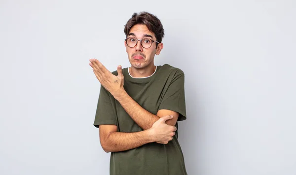 Young Handsome Hispanic Man Feeling Confused Clueless Wondering Doubtful Explanation — Stock Photo, Image