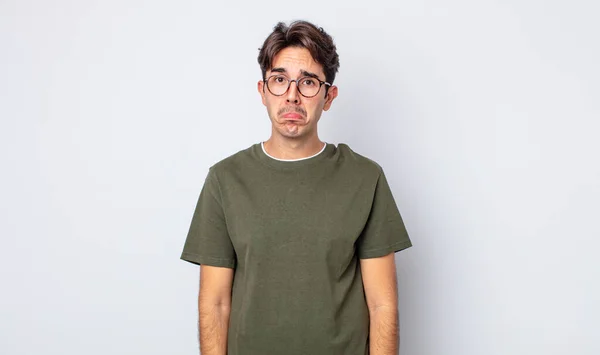 Young Handsome Hispanic Man Feeling Sad Whiney Unhappy Look Crying — Stock Photo, Image