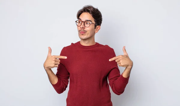 Young Handsome Hispanic Man Looking Proud Positive Casual Pointing Chest — Stock Photo, Image