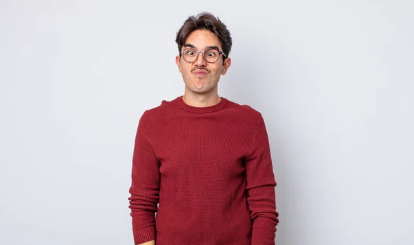 Young Handsome Hispanic Man Looking Goofy Funny Silly Cross Eyed — Stock Photo, Image