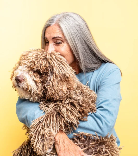 Senior Gray Hair Woman Pet Dog Concept — Stock Photo, Image