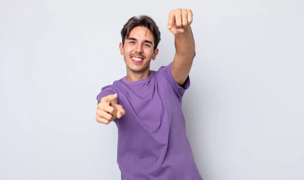 Young Handsome Hispanic Man Feeling Happy Confident Pointing Camera Both — Stock Photo, Image
