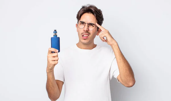 Young Hispanic Man Feeling Confused Puzzled Showing You Insane Smoke — Stock Photo, Image