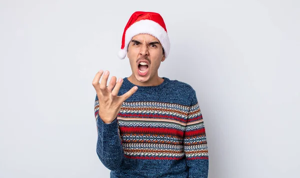 Young Hispanic Man Looking Angry Annoyed Frustrated New Year Christmas — Stock Photo, Image