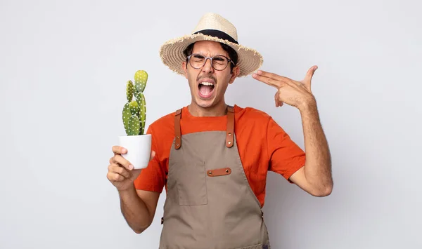Young Hispanic Man Looking Unhappy Stressed Suicide Gesture Making Gun — Stock Photo, Image