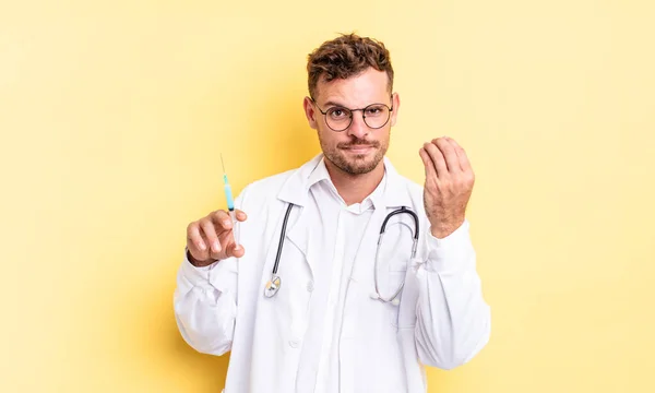 Young Handsome Man Making Capice Money Gesture Telling You Pay — Stock Photo, Image