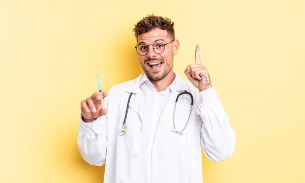 Young Handsome Man Feeling Happy Excited Genius Realizing Idea Physician — Stock Photo, Image