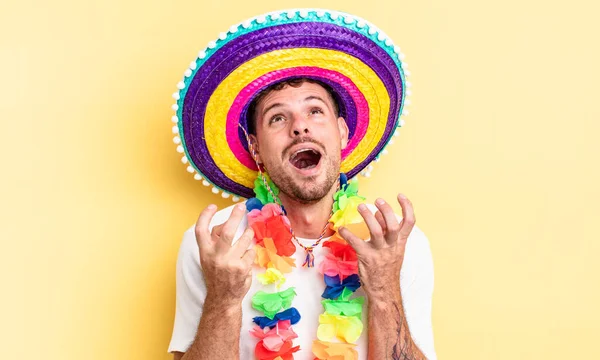 Young Handsome Man Looking Desperate Frustrated Stressed Mexican Party Concept — Stock Photo, Image