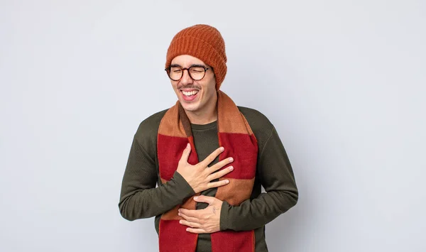 Young Handsome Man Laughing Out Loud Some Hilarious Joke Winter — Stock Photo, Image