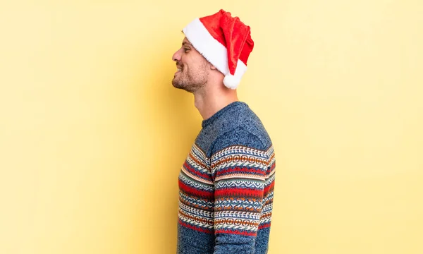 Young Handsome Man Profile View Thinking Imagining Daydreaming Christmas Concept — Stock Photo, Image