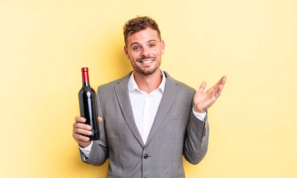 Young Handsome Man Feeling Happy Surprised Realizing Solution Idea Bottle — Stock Photo, Image