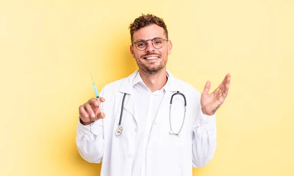 Young Handsome Man Feeling Happy Surprised Realizing Solution Idea Physician — Stock Photo, Image